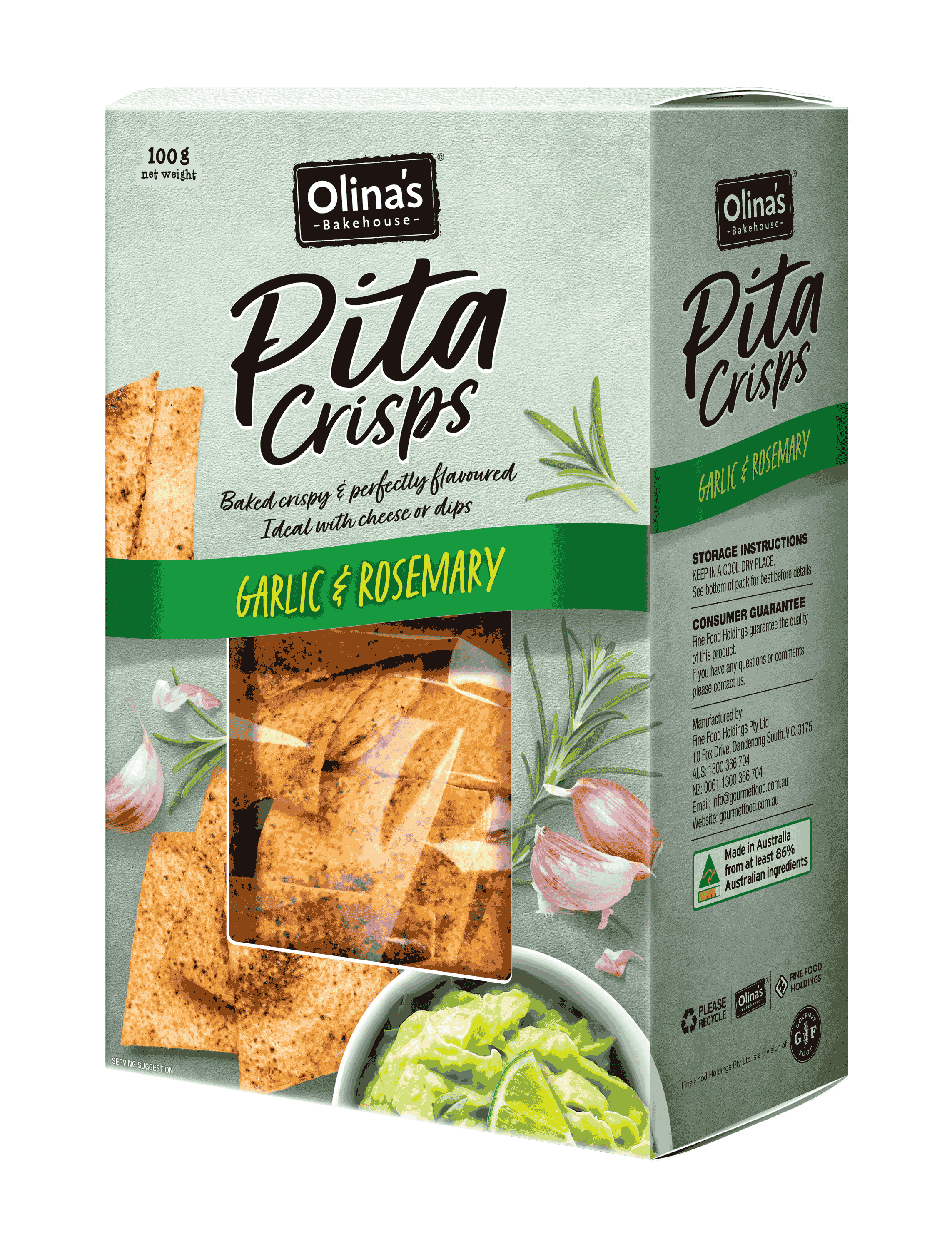 Olina's Bakehouse Pita Crisps Garlic & Rosemary 100g 3D